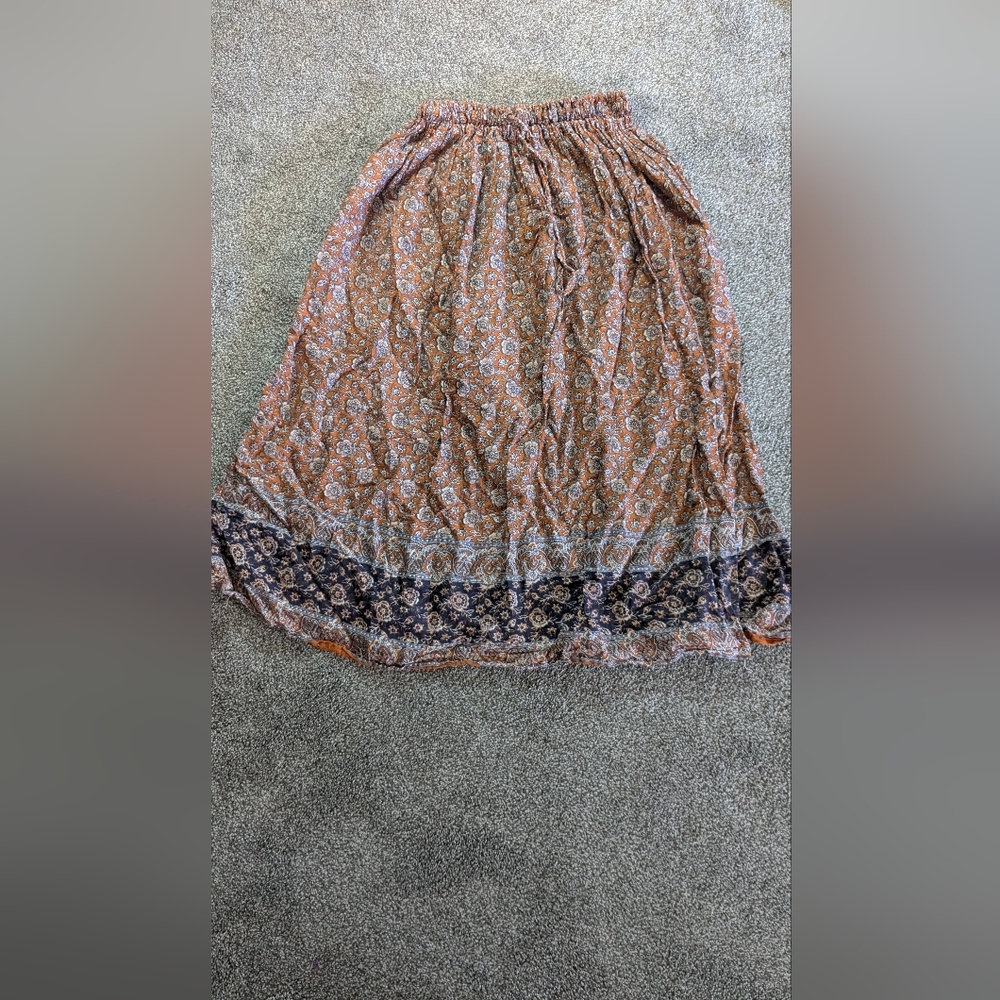 Floral Bohemian Maxi Skirt - Brown and Black